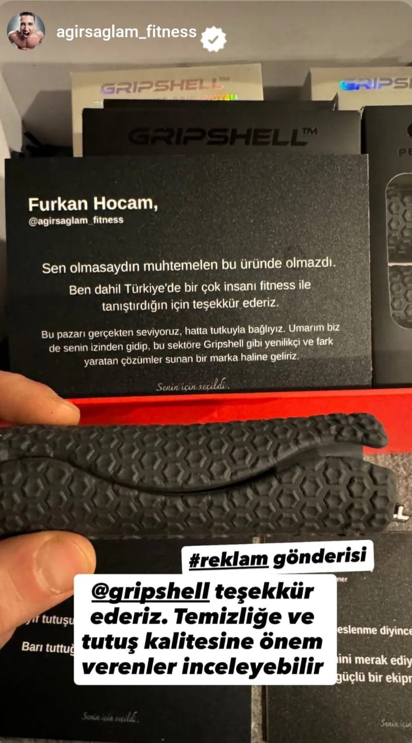 @agirsaglam_fitness hesabının Instagram hikâyesinde Vhion Gripshell paylaşımı