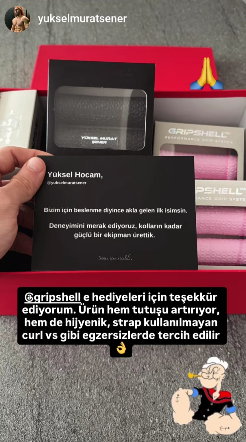 @yukselmuratsener hesabının Instagram hikâyesinde Vhion Gripshell paylaşımı